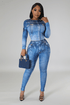 Painted On Denim Print Pants Set